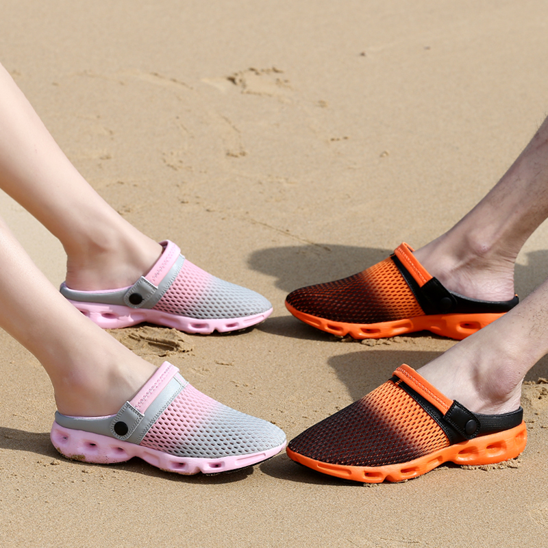 夏季情侣网面包头洞洞男鞋女鞋沙滩鞋凉拖鞋女士洞洞鞋度假休闲鞋