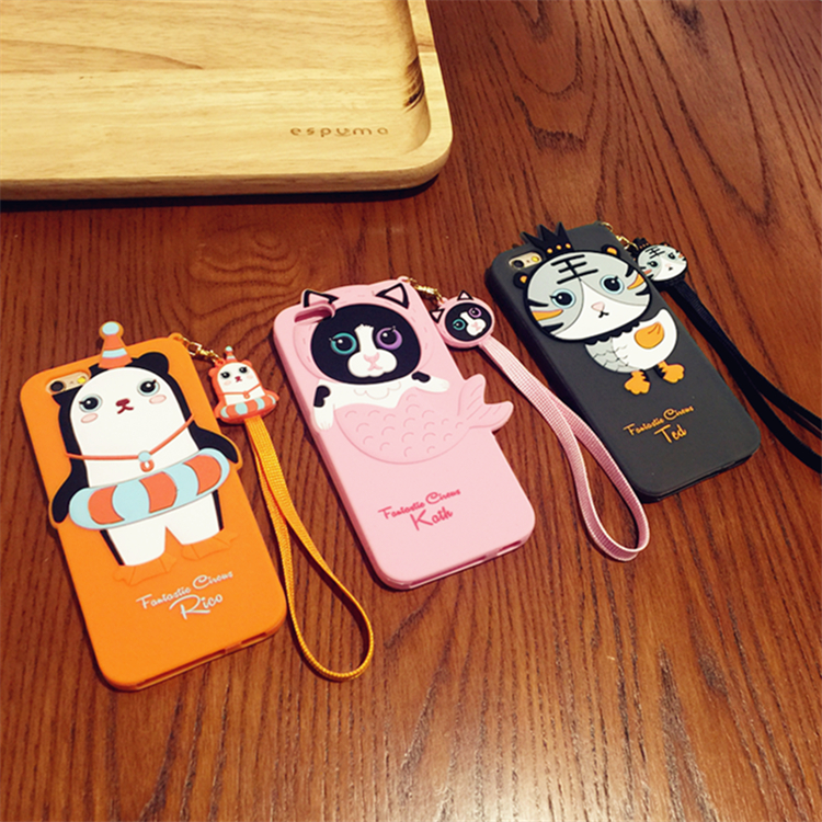 韩国卡通萌动物iPhone6手机壳可爱4.7挂绳6S plus防摔硅胶套潮女