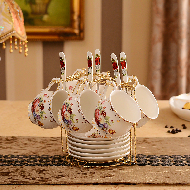 欧式咖啡杯套装高档创意骨瓷咖啡杯碟勺架陶瓷英式下午红茶杯茶具