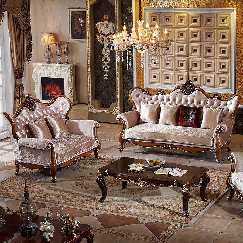 欧式实木沙发 布艺123组合简约雕花 高档大气美式客厅家具可定制
