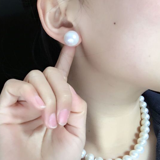 吉丽超大天然珍珠耳钉 稀有夸张12-13-14淡水珍珠耳环  925纯银女