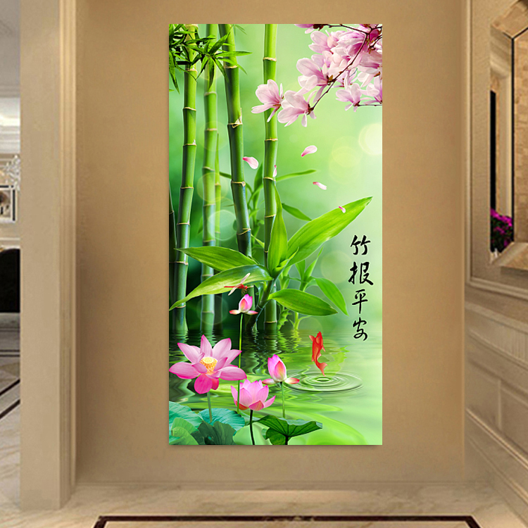 客厅走廊过道玄关装饰画竖版单幅绿色竹林风景竹子无框画挂画壁画