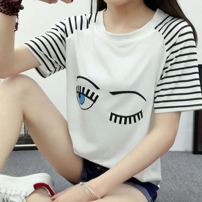 2016夏装新品女装韩版可爱闺蜜装学生装卡通眼睛短袖t恤上衣打底