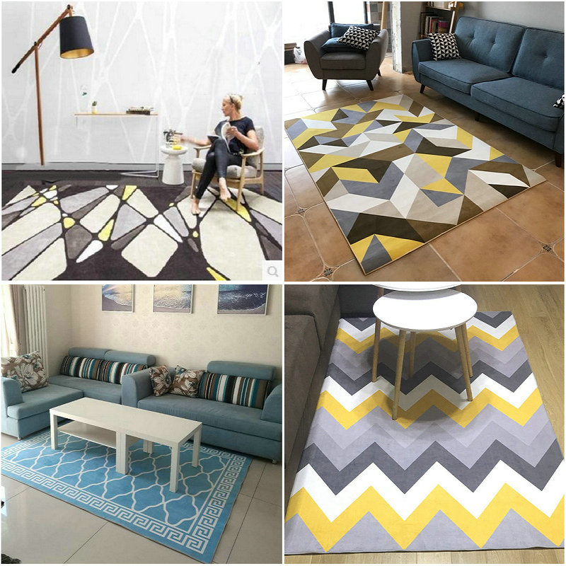 北欧风格简约现代几何图案地毯客厅欧美办公室家用书房卧室床边毯