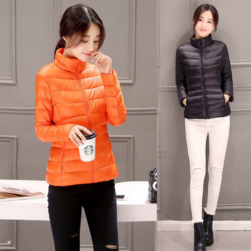 冬新款韩版时尚轻薄短款立领修身显瘦白鸭绒羽绒服女气质保暖外套