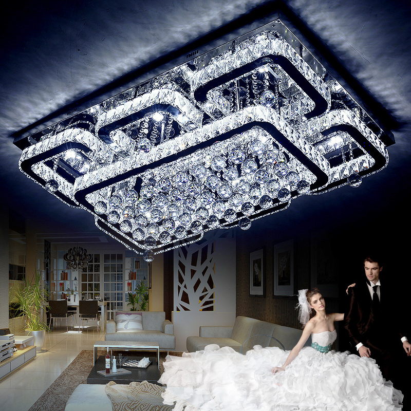 创意大气水晶灯长方形客厅灯现代简约LED高档调光卧室餐厅吸顶灯