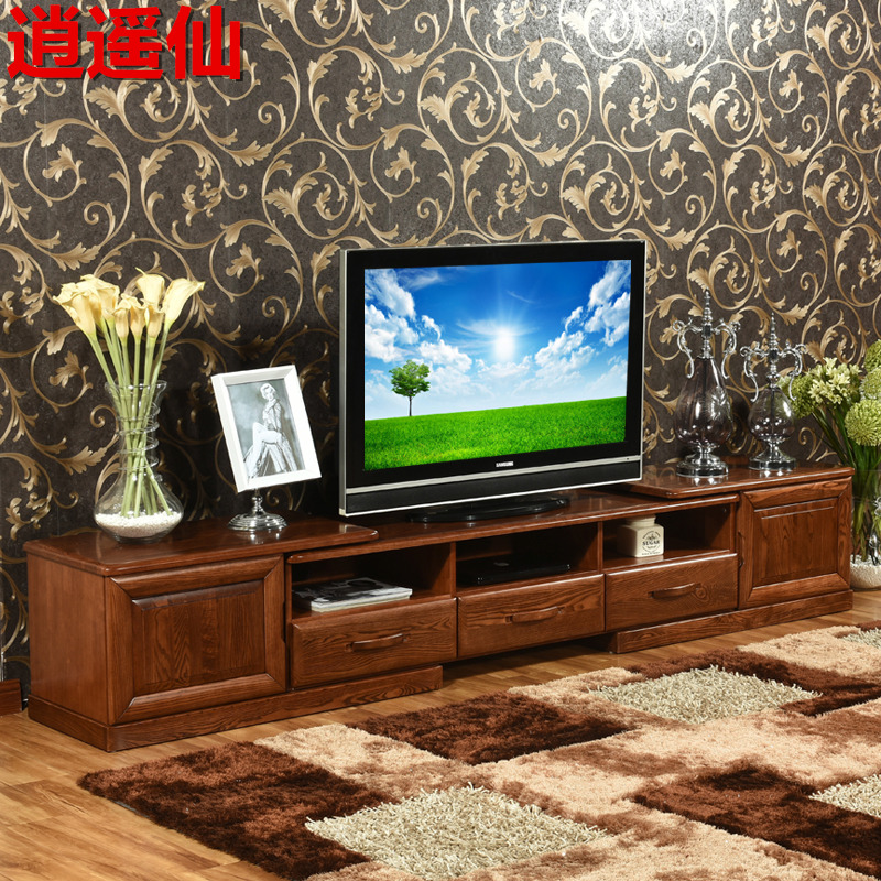 新中式实木电视柜 红橡木现代 客厅影视柜  收纳储物柜地柜家具