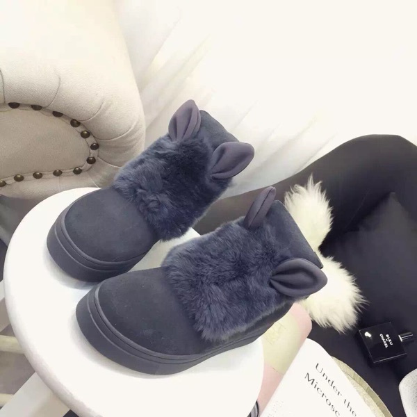 2015新款反绒兔毛猫耳朵短靴圆头平底短筒毛毛鞋厚底及踝靴爆款