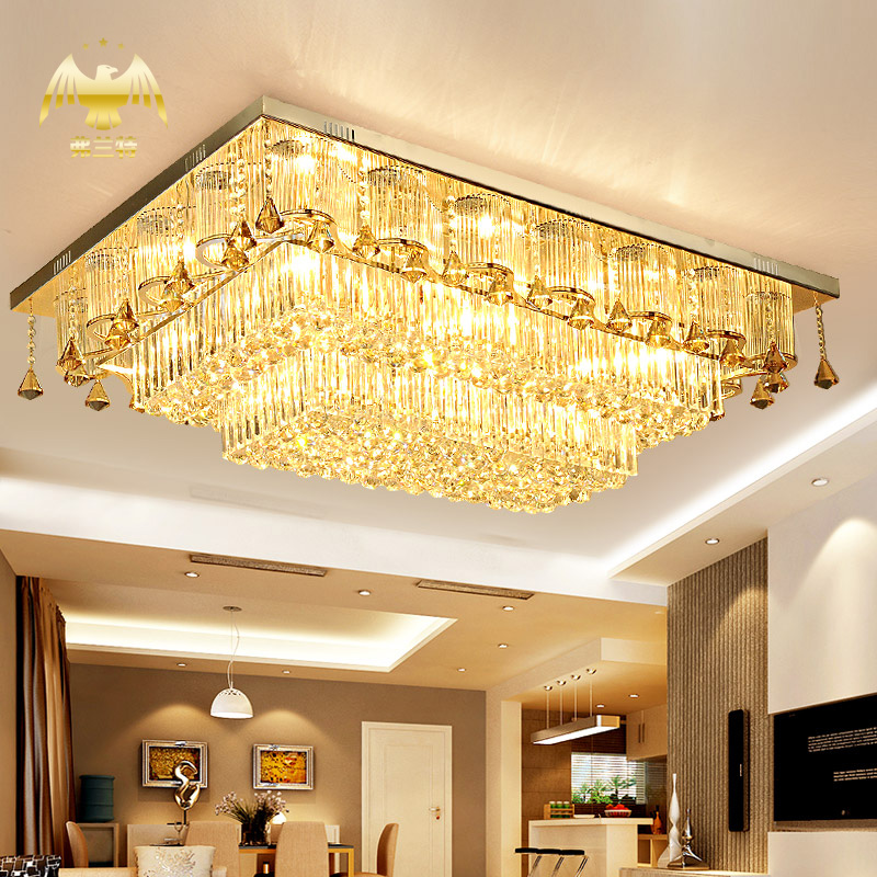 奢华LED客厅灯具长方形水晶灯S金吸顶灯餐厅欧式大厅大气现代灯饰