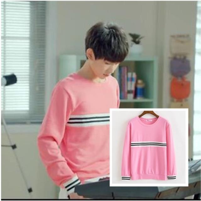 TFBOYS王源同款衣服芬达广告同款学院风学生粉色长袖T恤卫衣