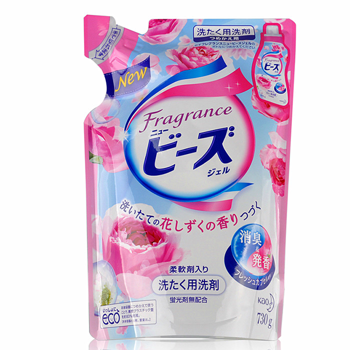 日本本土原装花王KAO天然柔顺剂洗衣液玫瑰果香730g替换装袋装