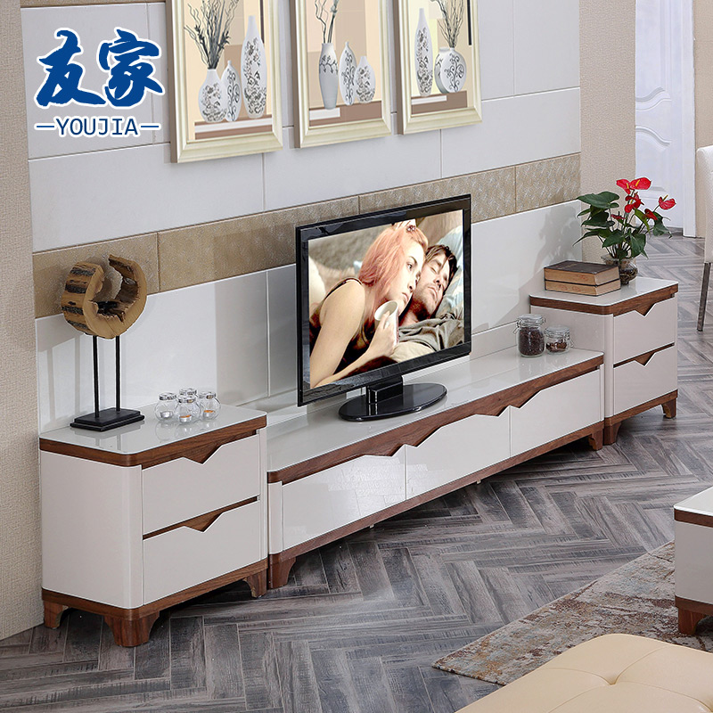现代简约小户型电视柜钢化玻璃原木色烤漆地柜客厅储物收纳柜组合