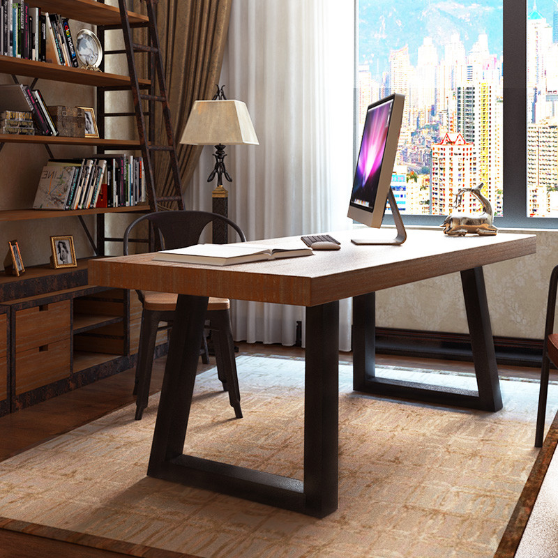 现代铁艺实木书桌简约电脑桌写字桌双人书桌写字台式办公桌工作桌