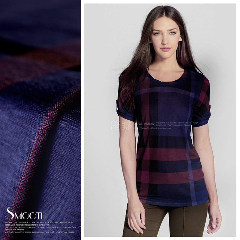 宽幅~蓝紫大格子弹力针织~真丝+羊毛~卫衣T恤进口秋冬布料面料