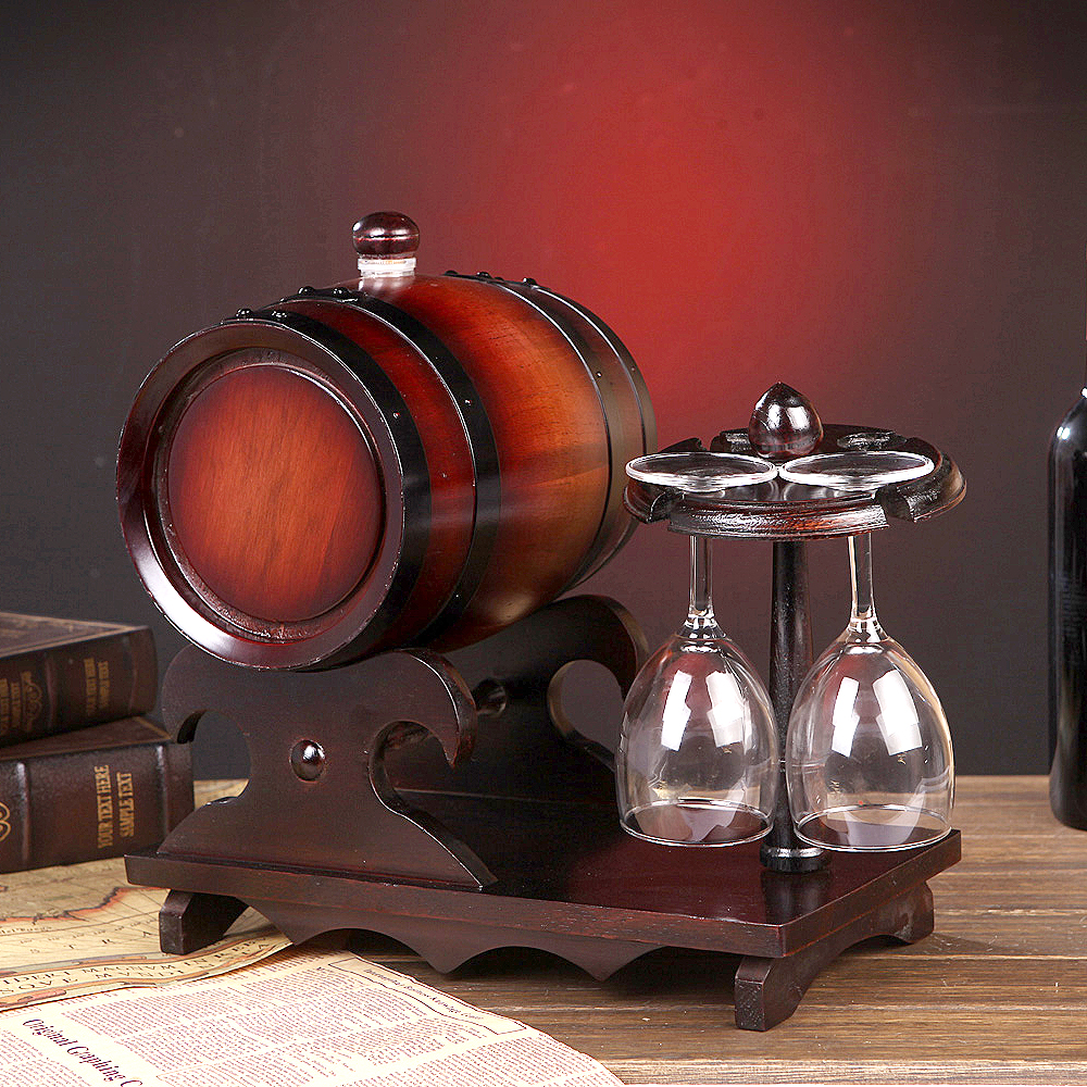 5L杯架仿古橡木红酒桶 葡萄酒桶 橡木桶 酿酒桶橡木酒桶 橡木摆件