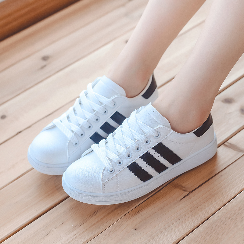2016新款板鞋韩版女鞋小白鞋3斜杠系带球鞋学生厚底女鞋透气防滑