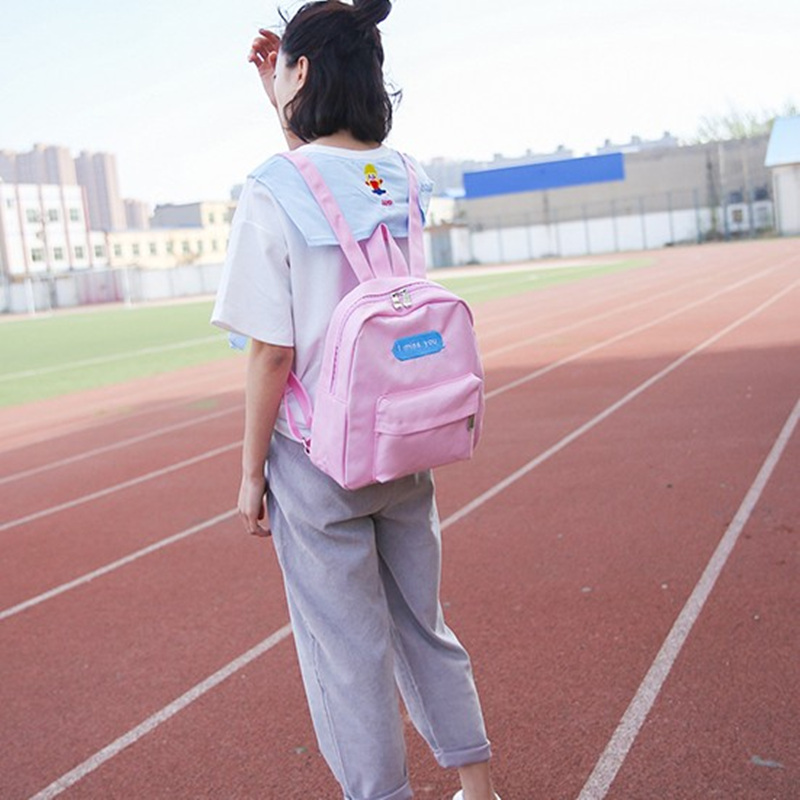 2016新款帆布韩版双肩包女休闲书包学院风可爱简约潮双背纯色背包