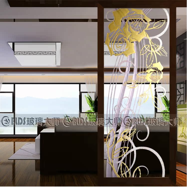 艺术玻璃屏风隔断墙客厅玄关雕花吊顶雕刻现代简约欧式工艺玻璃