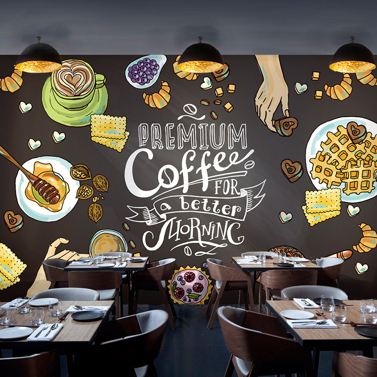 咖啡馆西餐厅墙纸壁画3D怀旧欧式复古奶茶甜品店餐饮背景墙壁纸