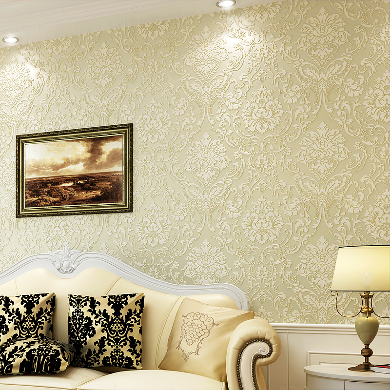 欧式大马士革3D浮雕立体压花壁纸 卧室客厅背景墙环保无纺布墙纸