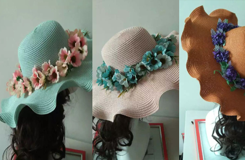 拉菲草帽夏季女帽子防晒遮阳花朵帽子旅游沙滩拍下包邮超美花环