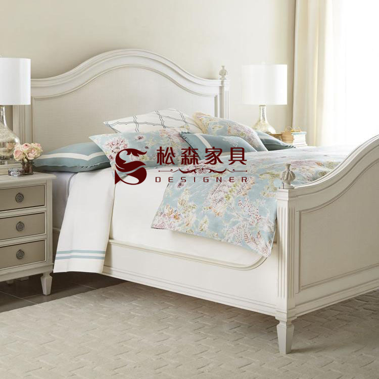 美式乡村白色实木床 欧式田园公主床实木双人床 卧室家具组合