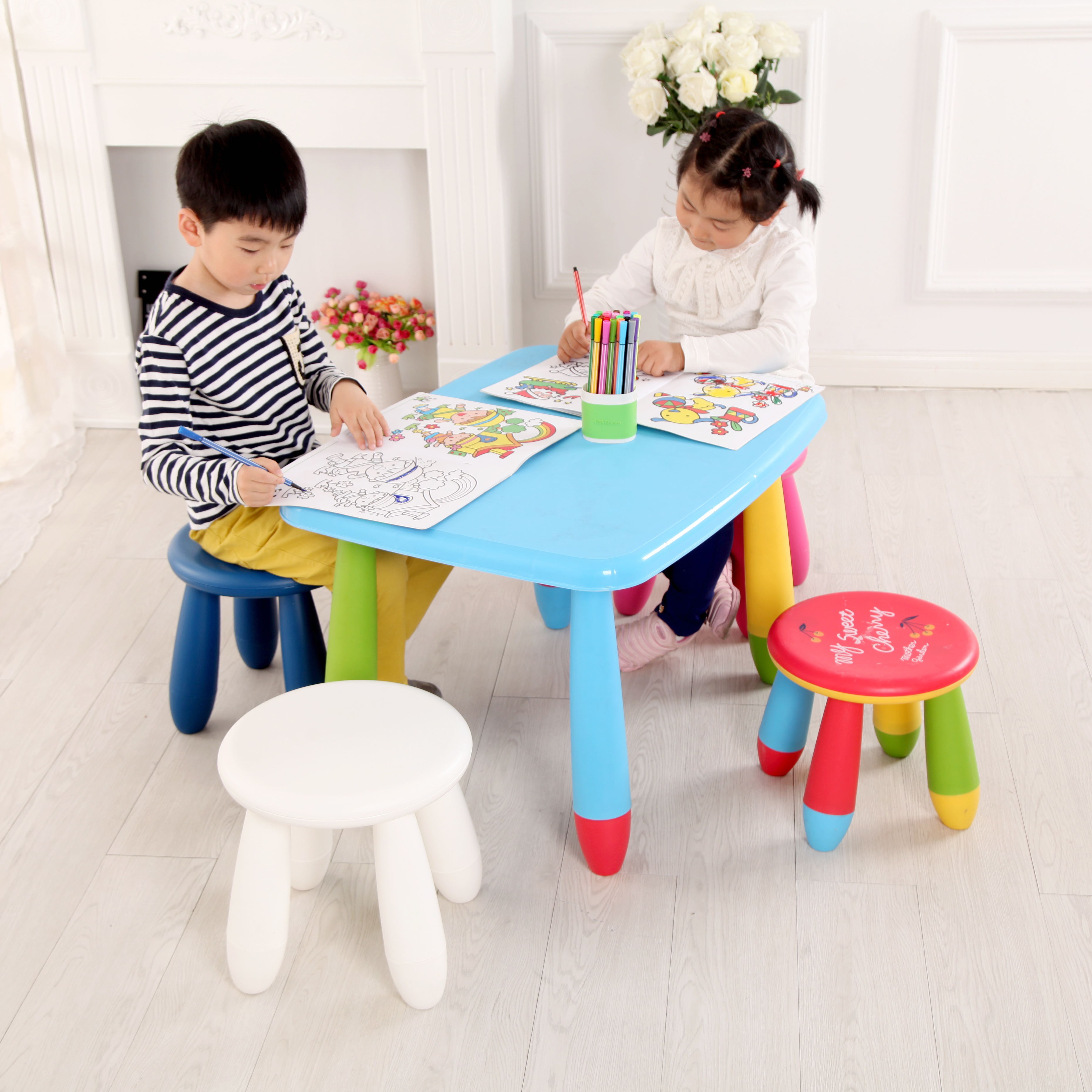 幼儿园宝宝塑料玩具桌套装宜家儿童桌椅凳子游戏桌餐桌宝宝书桌