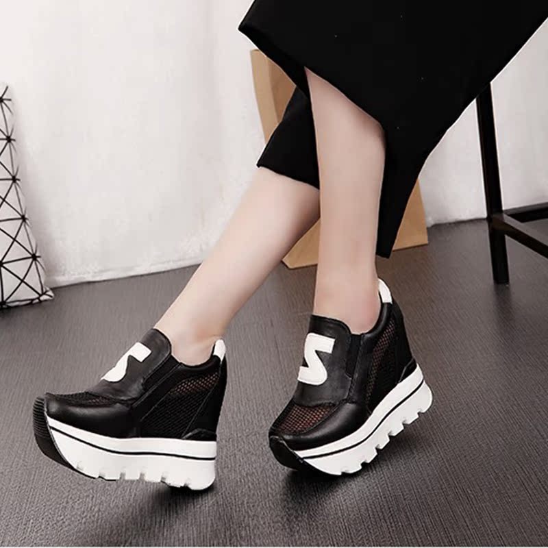 韩版新款隐形内增高女鞋11cm韩版低帮鞋坡跟休闲运动鞋女单鞋