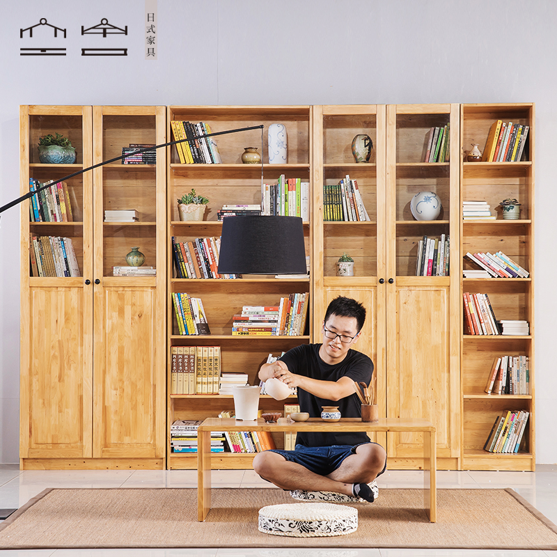 日式书柜实木书柜带门北欧两门书柜书架组合全实木书柜单门纯柏木