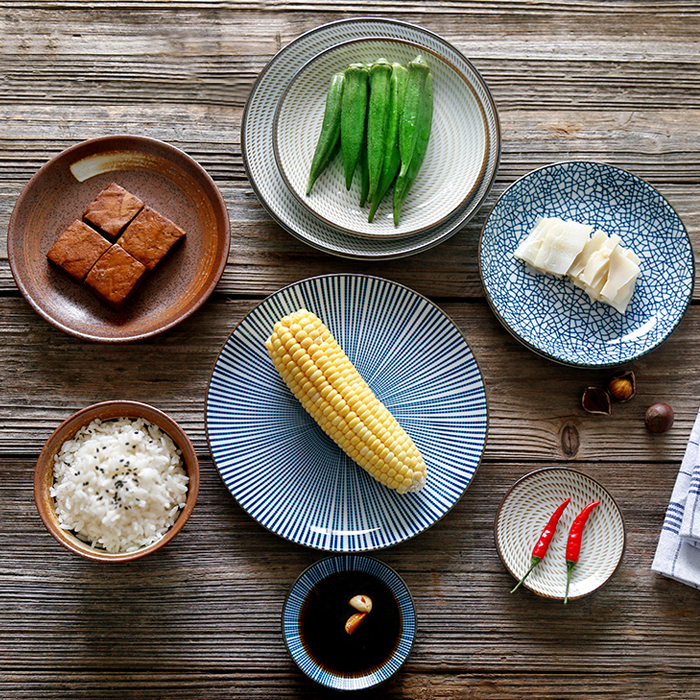 创意日式和风陶瓷釉下彩餐具创意炒菜盘子圆盘平盘凉菜盘调味碟