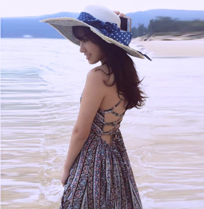 海边度假沙滩裙2016新品波西米亚民族风吊带深v露背系带开叉长裙