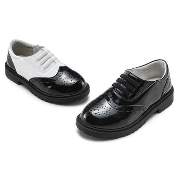 免系带漆皮男童皮鞋一脚蹬黑色/白色儿童单皮鞋中小学生表演皮鞋