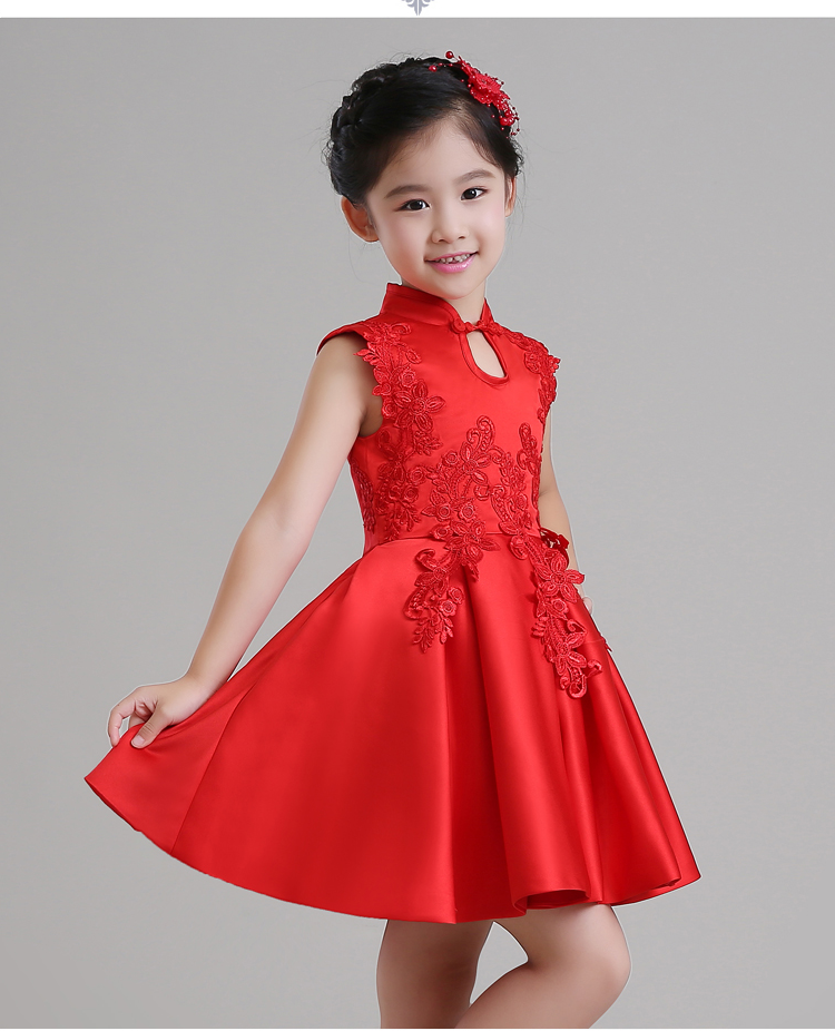 女童婚纱晚礼服公主裙夏花童裙韩版红色主持人服装儿童舞蹈演出服