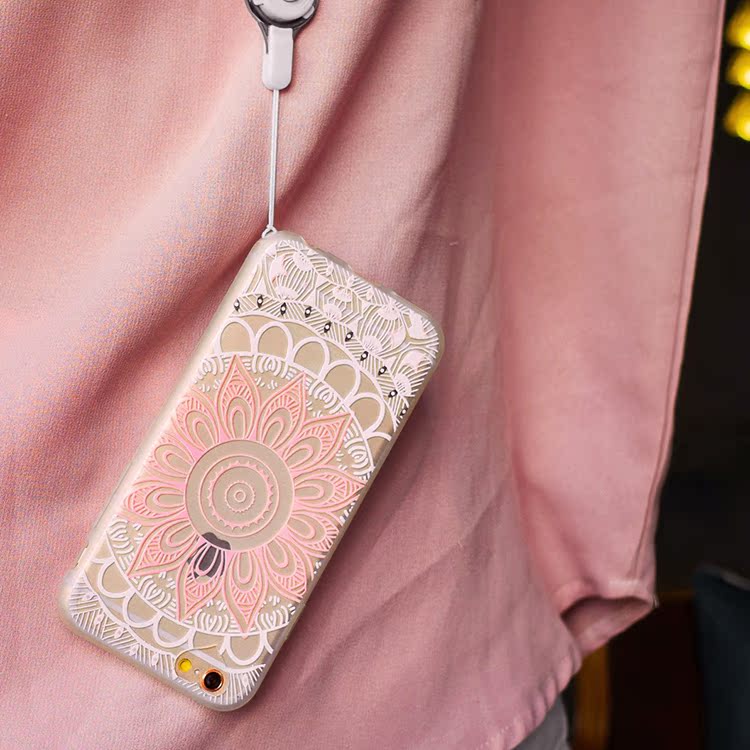太阳花iphone6plus手机壳软硅胶女款挂绳透明磨砂苹果6s保护套4.7