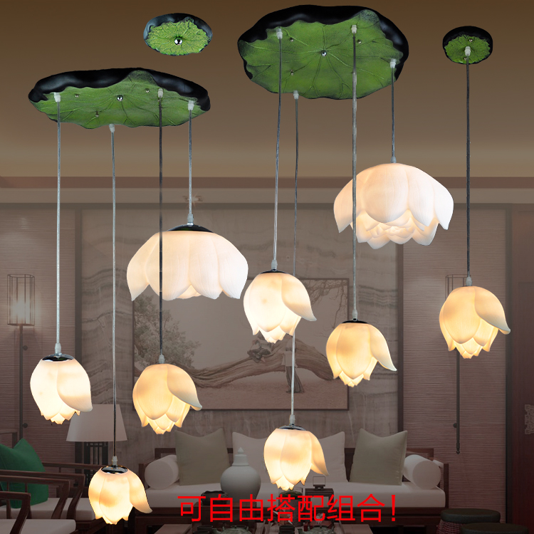 现代新中式吊灯客厅灯茶楼餐厅过道灯具创意个性艺术莲花荷花吊灯