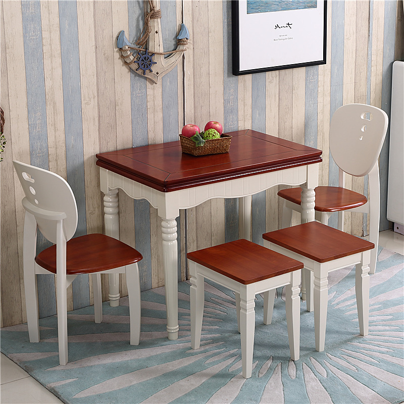 地中海实木餐桌椅组合小户型餐桌长方形折叠简约美式可伸缩饭桌椅
