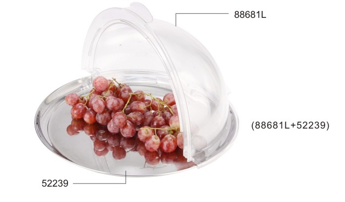 新力士PC透明盖连不锈钢托盘 食物保鲜展示盖 糕点水果盘配罩子