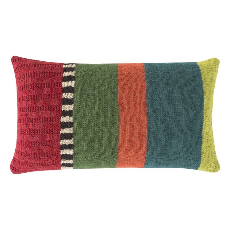 GIRONES西班牙手工编织纯羊毛长方型彩色条纹沙发抱枕靠垫