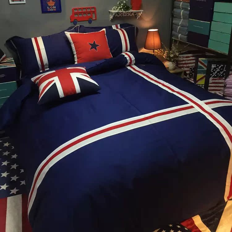 英伦风纯棉男士孩全棉三四件套英国米字旗被套床上用品床单笠夏季