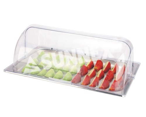 正品新力士PC透明盖食物盘 糕点盘配保鲜展示罩 不锈钢水果盘