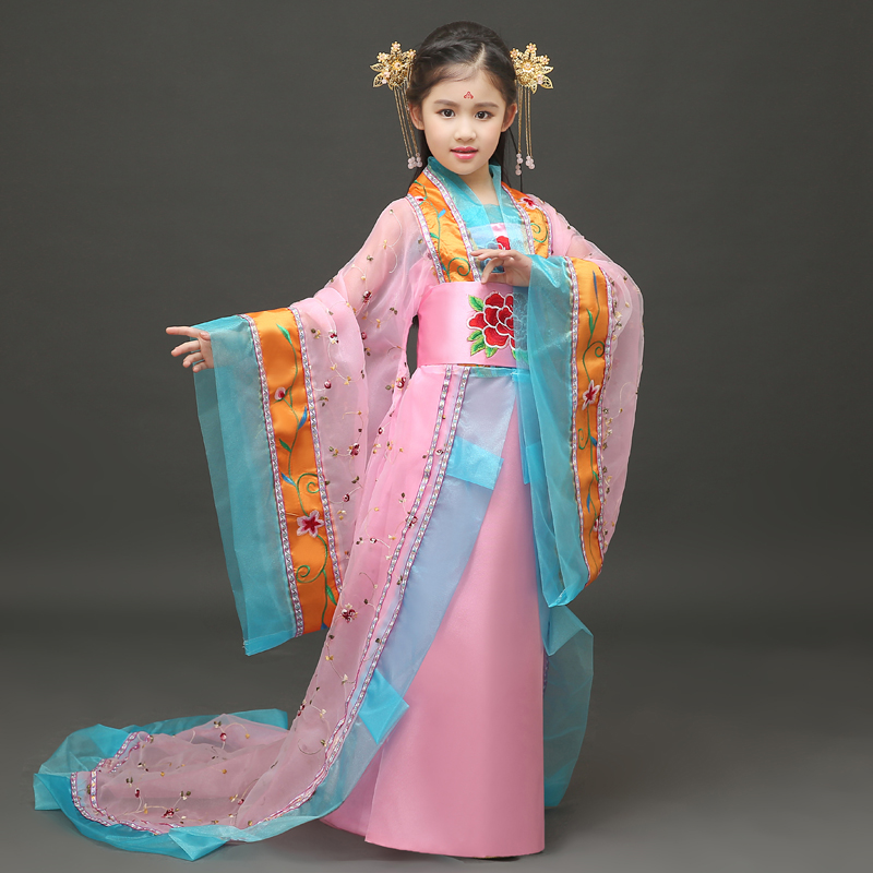 儿童古装表演女童拖尾小贵妃装古代七仙女服装唐朝公主舞蹈演出服