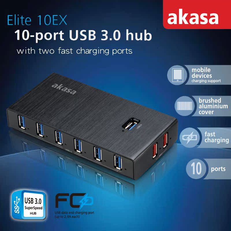 akasa电脑USB3.0分线器10口高速hub转换器一拖四多接口集线器电源