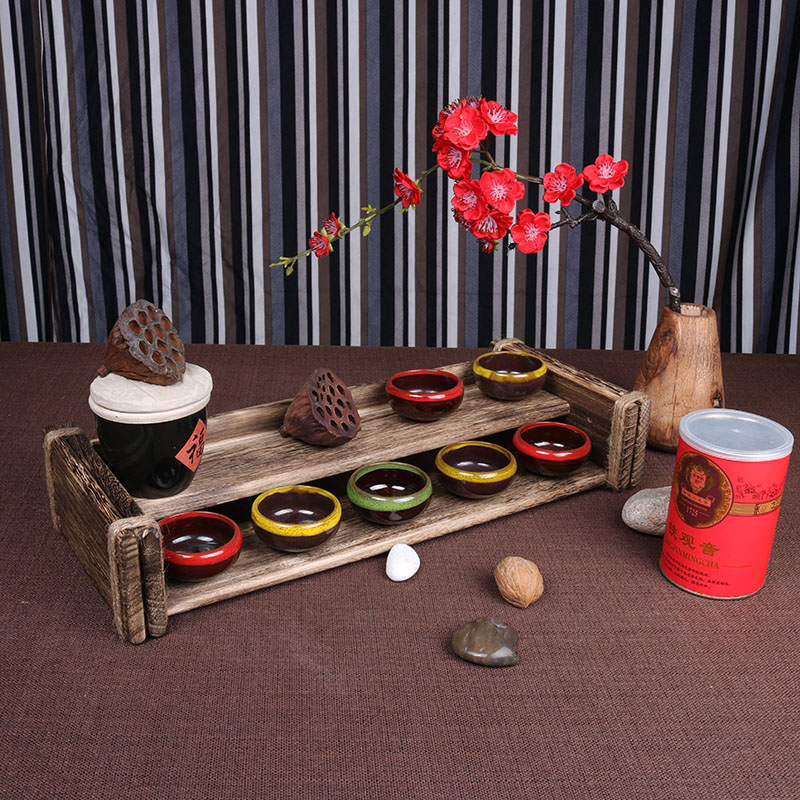 个性手工复古茶道组合架置物架实木功夫茶具创意中式摆配件工艺品