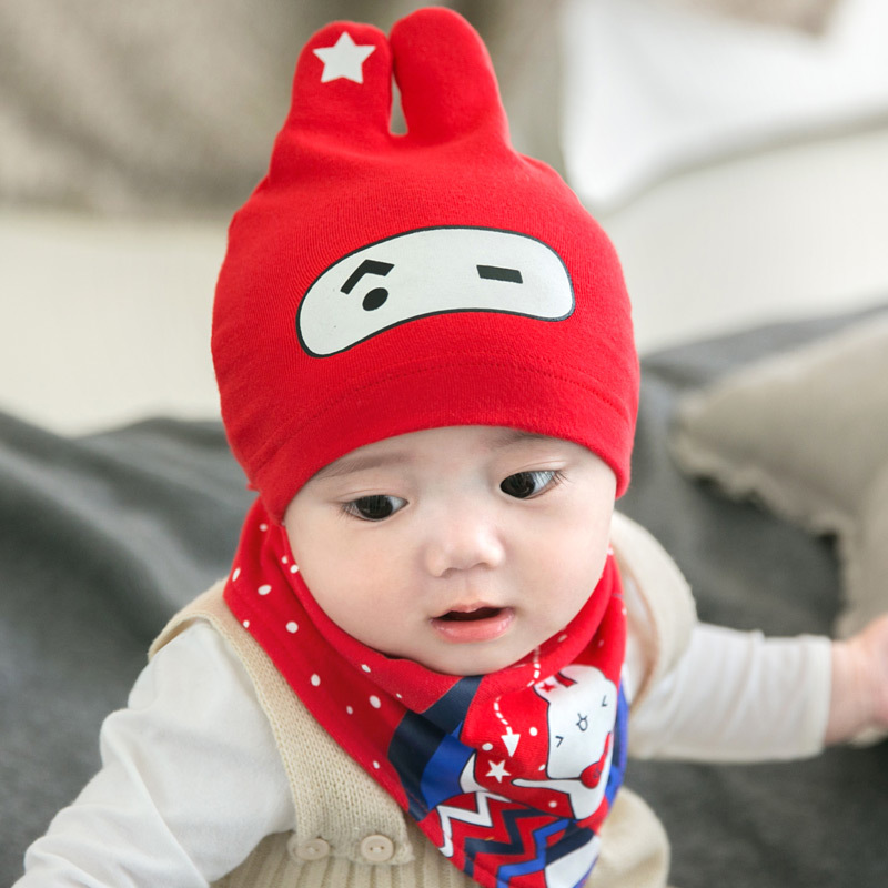 婴儿帽子秋冬季0-3-6-12个月宝宝纯棉套头帽新生儿胎帽男女童韩版