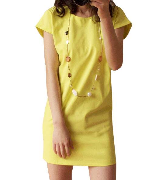 2016夏装新款女装短袖修身黄绿色连衣裙包臀裙子