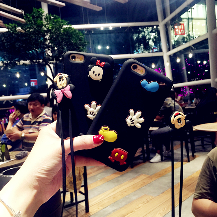 日韩卡通可爱苹果6s手机壳全包硅胶iphone6plus挂绳情侣保护套萌