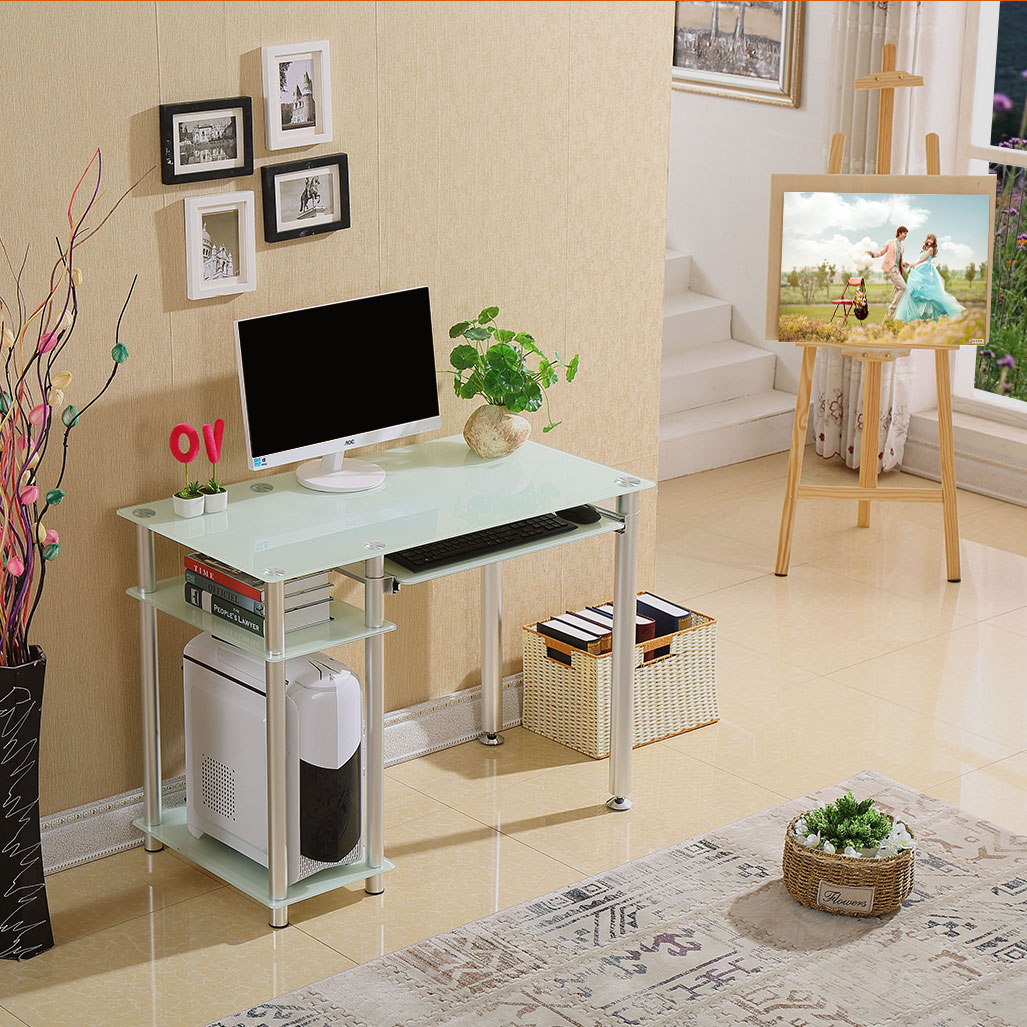 1米钢化玻璃电脑桌台式家用组装简约现代书桌写字台笔记本经济型