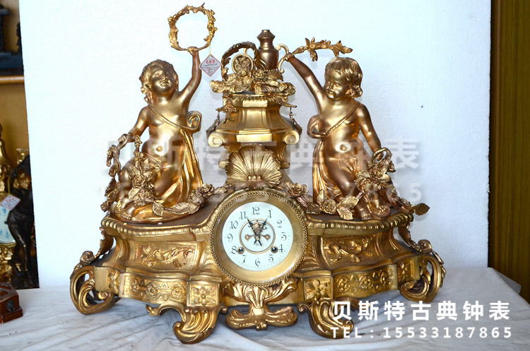 欧式镀金铸铜座钟|仿古钟表|老式机械古董钟|铸铜理石钟表|古典钟