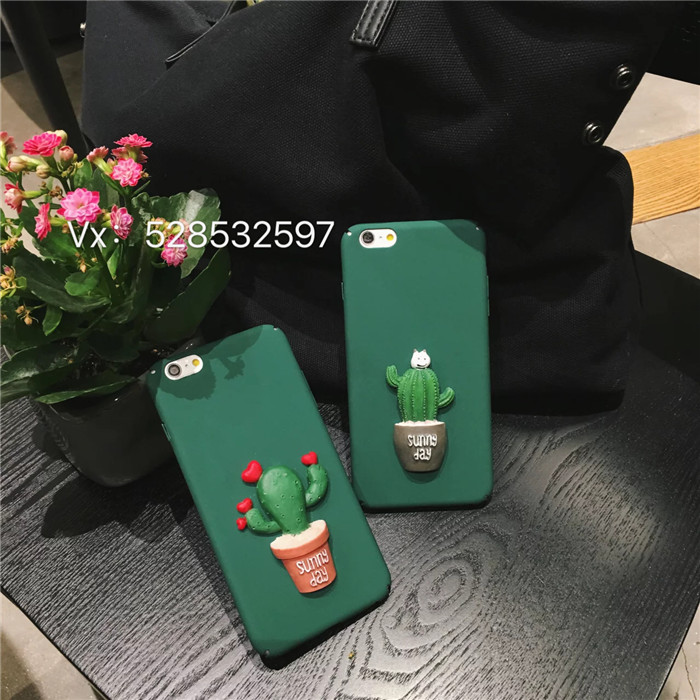 韩国7代绿色仙人掌iphone6s手机壳苹果6plus猫咪磨砂全包硬壳