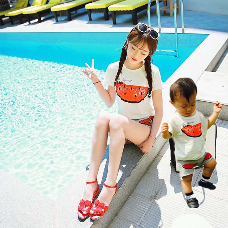 韩国亲子装夏装新款2016款母子装母女装儿童西瓜短袖t恤ins 爆款